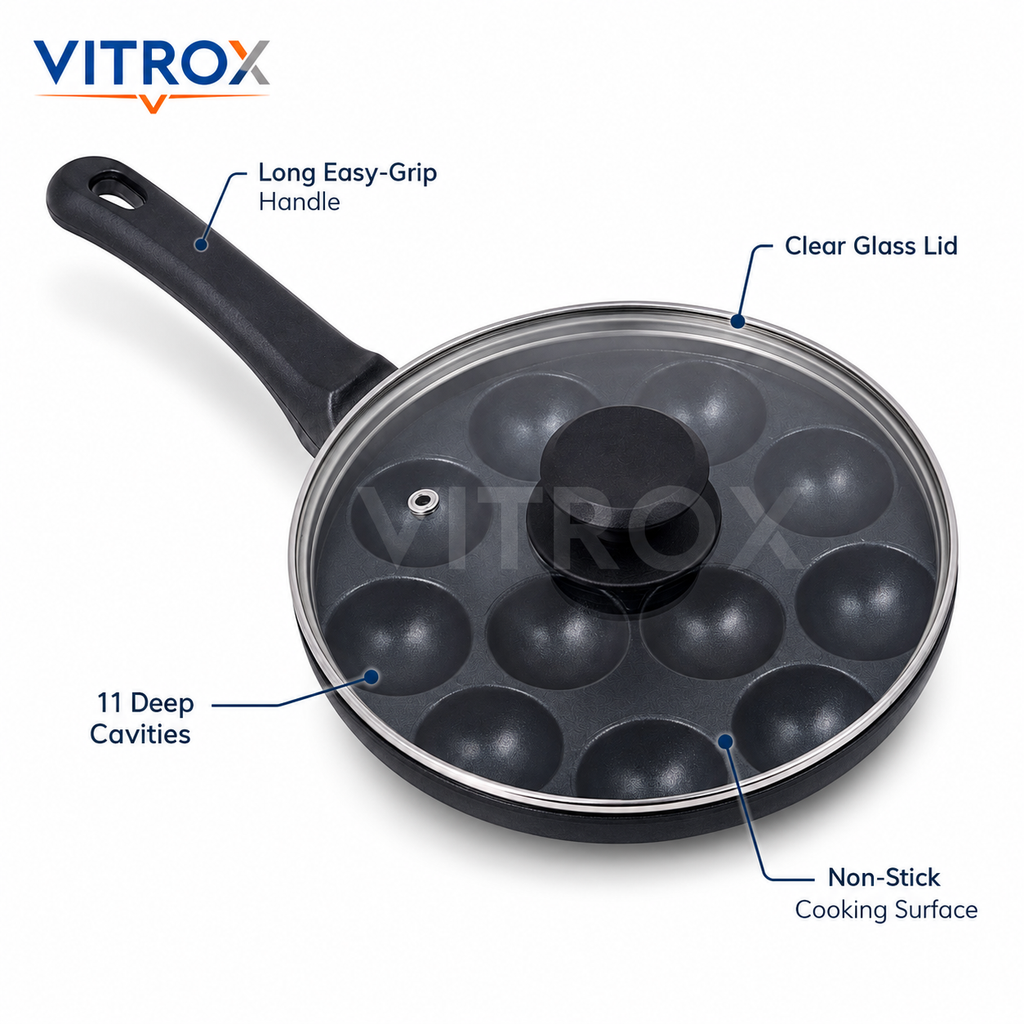 Non-Stick Appam Patra with Glass Lid & Handle