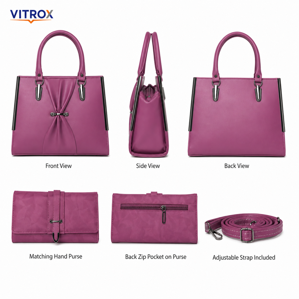 Elegant Mauve Pink Ladies Sling Bag with Matching Hand Purse &amp; Adjustable Shoulder Strap