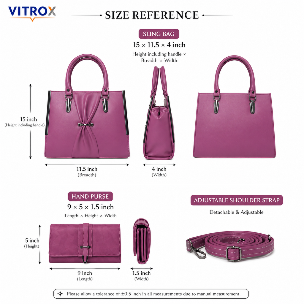 Elegant Mauve Pink Ladies Sling Bag with Matching Hand Purse &amp; Adjustable Shoulder Strap