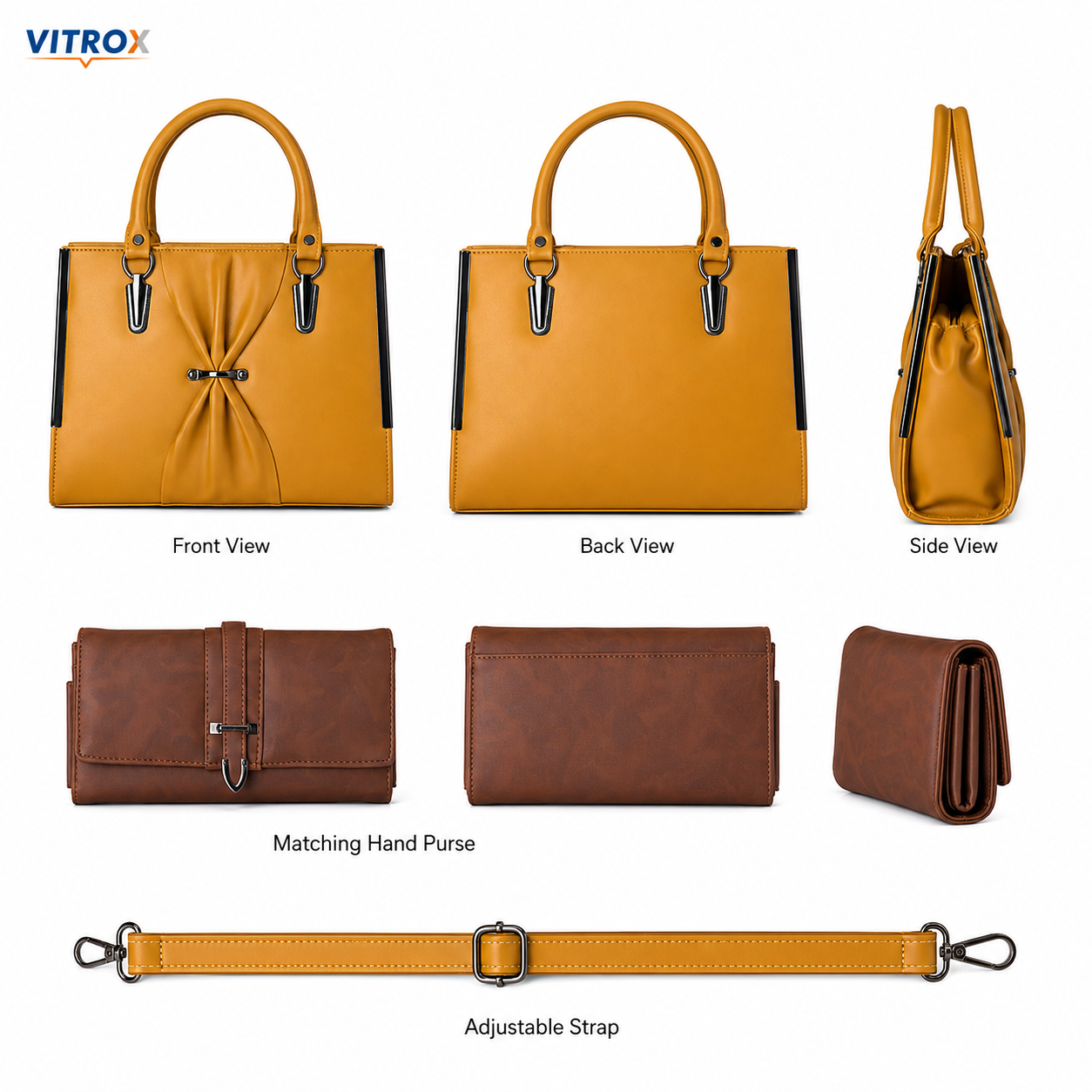 Mustard Yellow Ladies Handbag with Adjustable Shoulder Strap