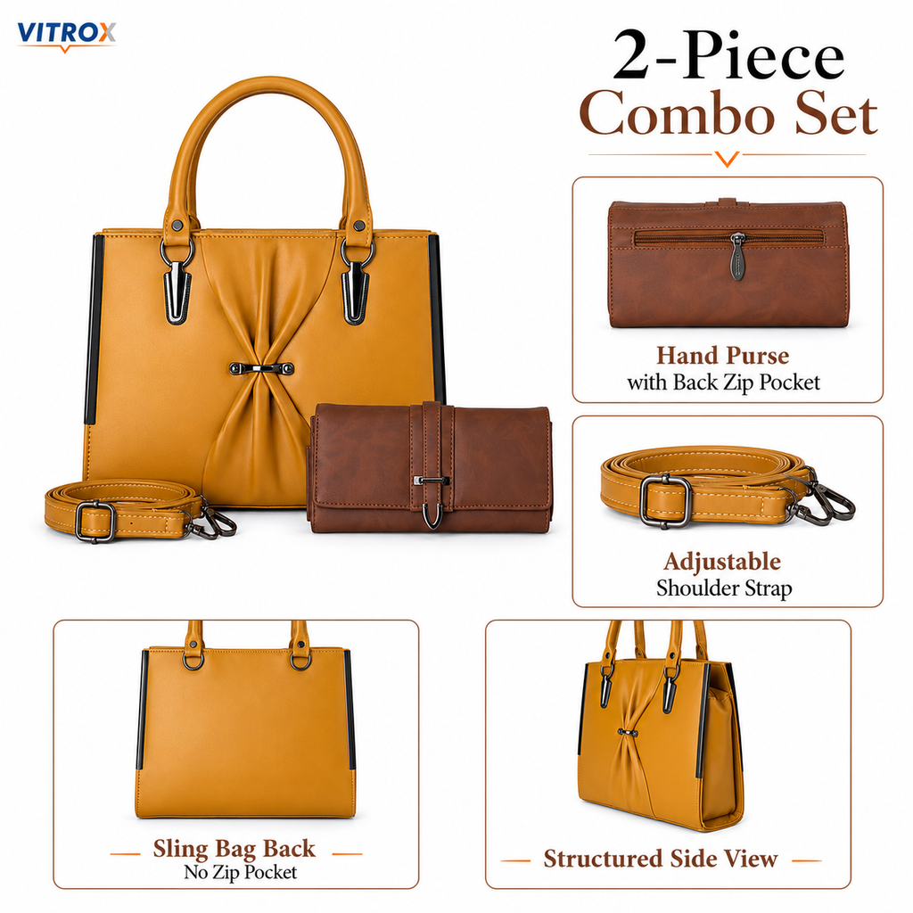 Mustard Yellow Ladies Handbag with Adjustable Shoulder Strap
