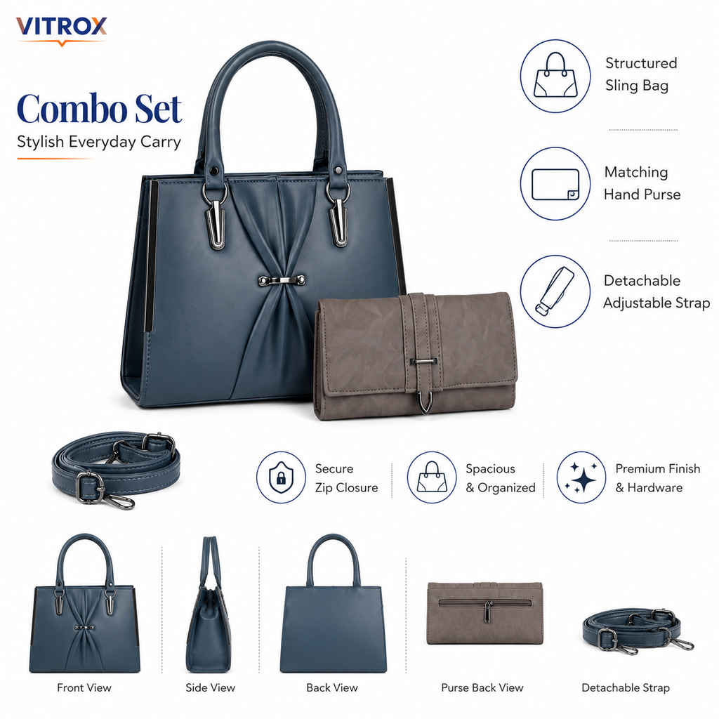 Ladies Handbag Combo Set with Hand Purse and Adjustable Strap
