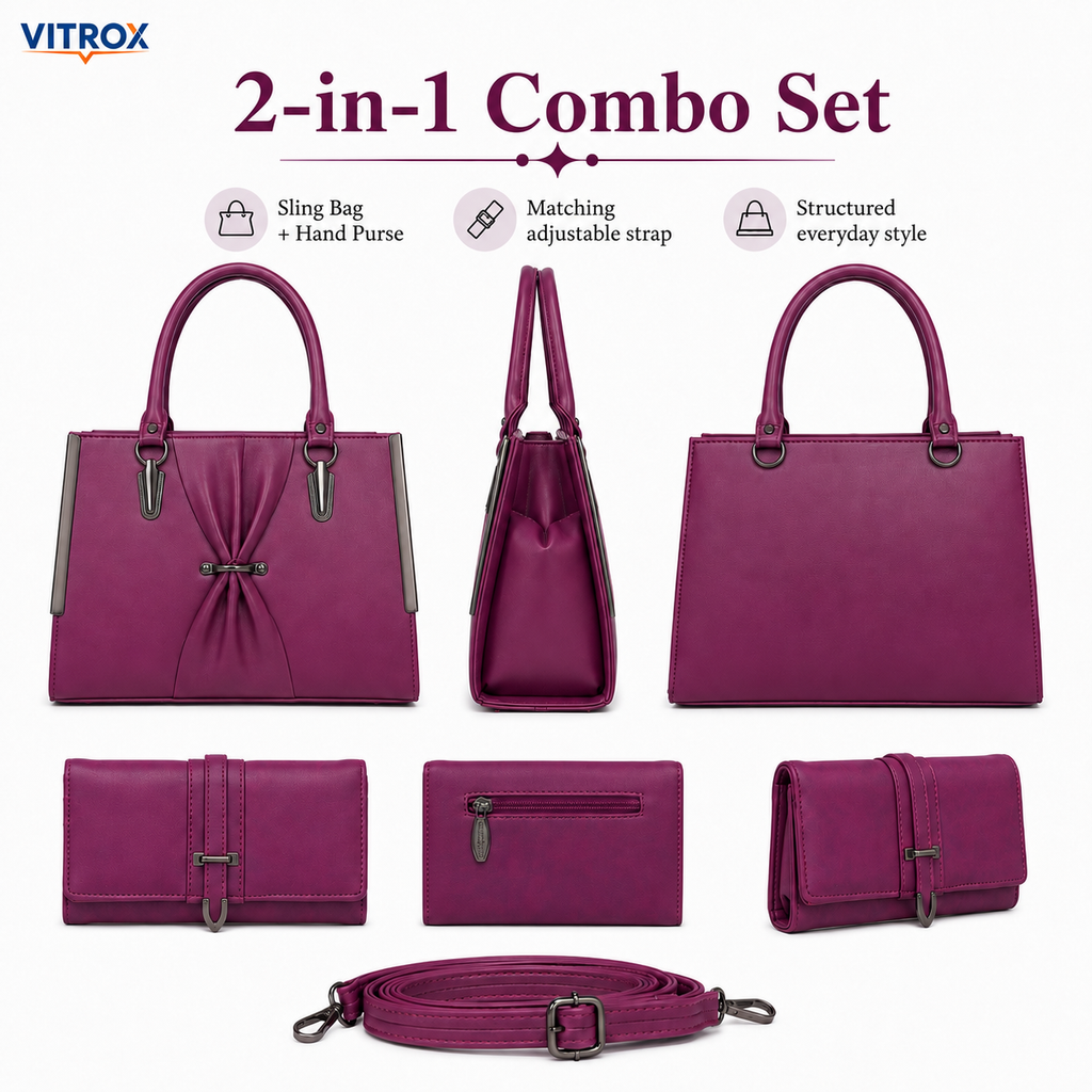 Elegant Plum Purple Ladies Sling Bag with Matching Hand Purse