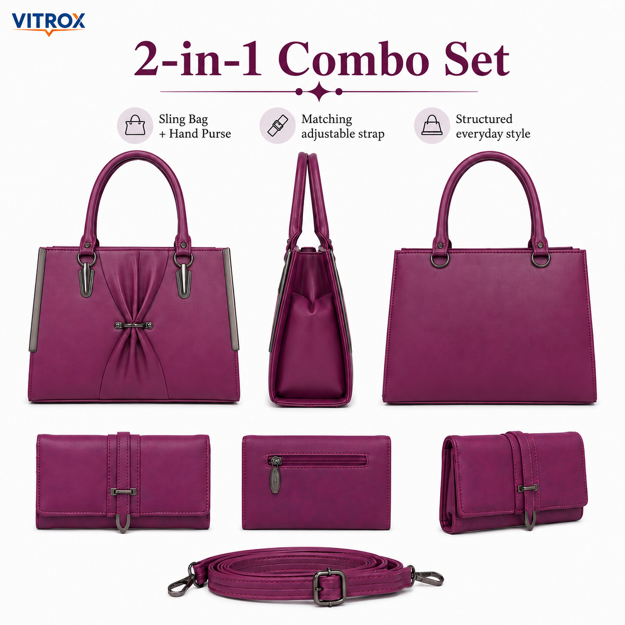 Elegant Plum Purple Ladies Sling Bag with Matching Hand Purse