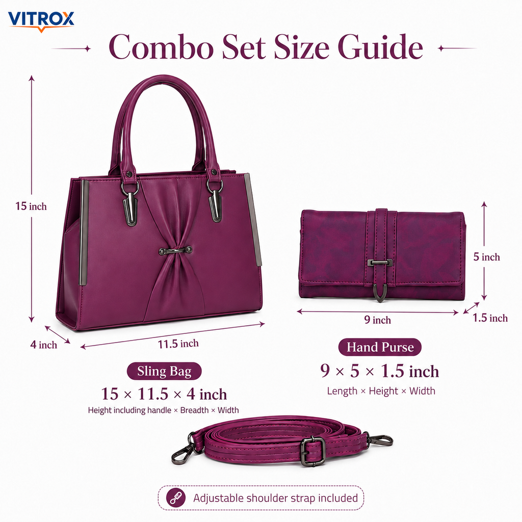 Elegant Plum Purple Ladies Sling Bag with Matching Hand Purse