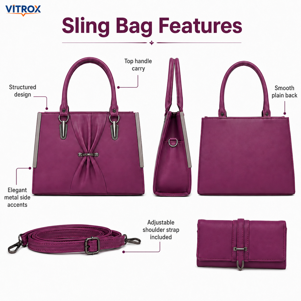 Elegant Plum Purple Ladies Sling Bag with Matching Hand Purse