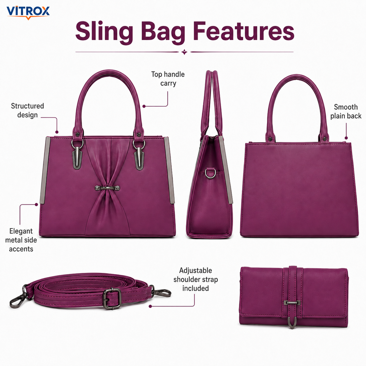 Elegant Plum Purple Ladies Sling Bag with Matching Hand Purse