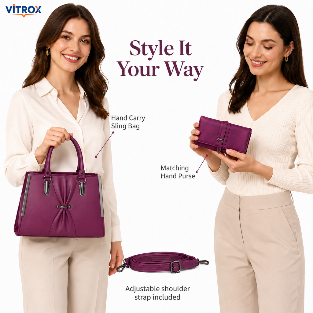 Elegant Plum Purple Ladies Sling Bag with Matching Hand Purse