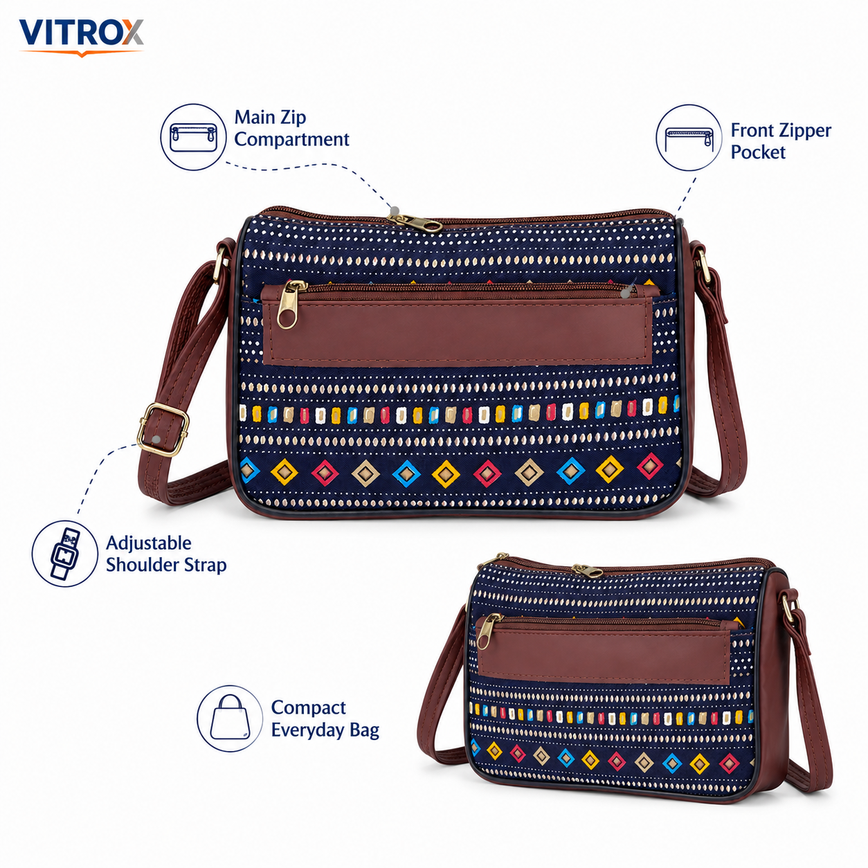 Multicolour Printed Crossbody Sling Bag for Women