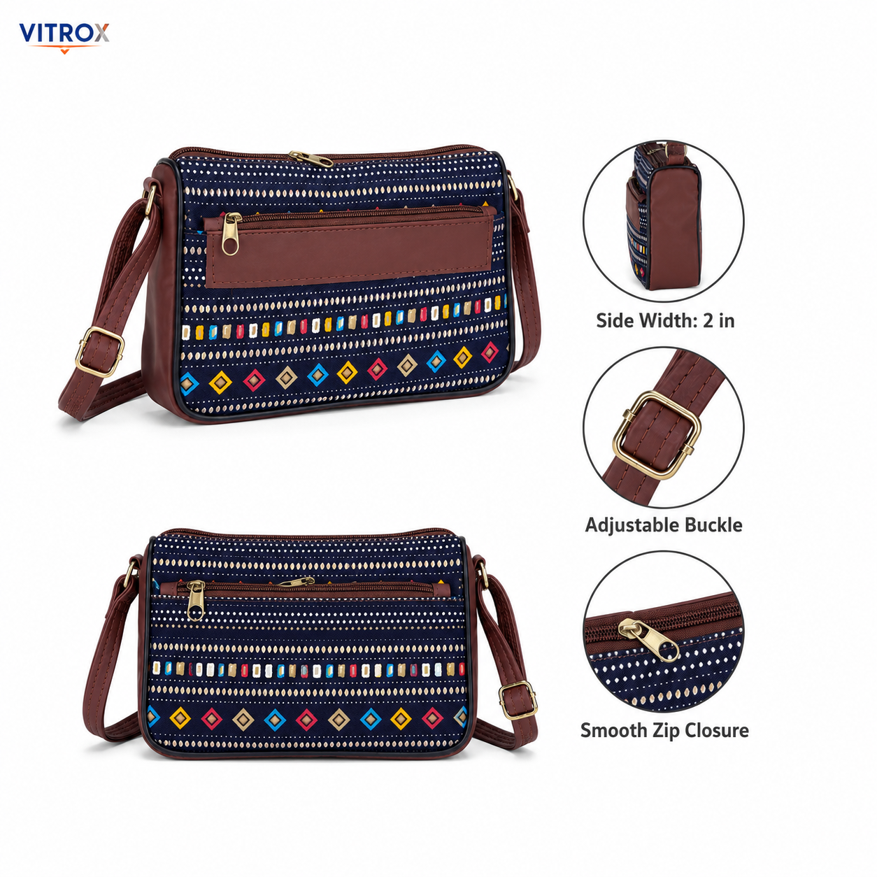 Multicolour Printed Crossbody Sling Bag for Women
