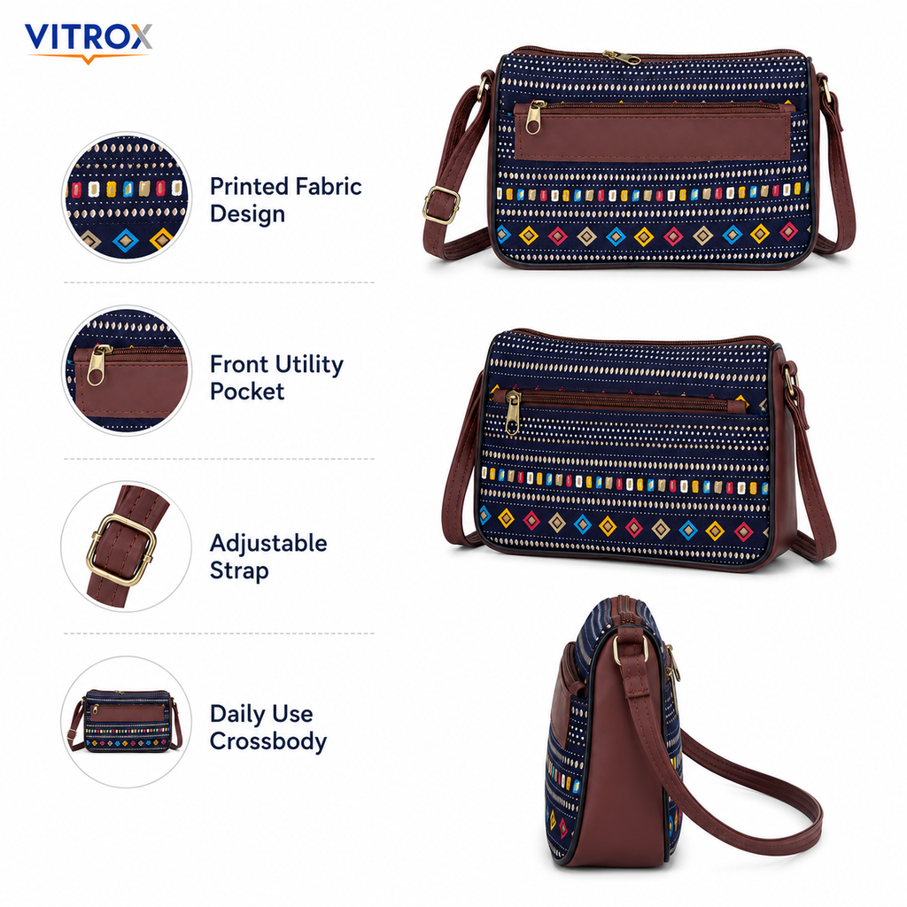 Multicolour Printed Crossbody Sling Bag for Women