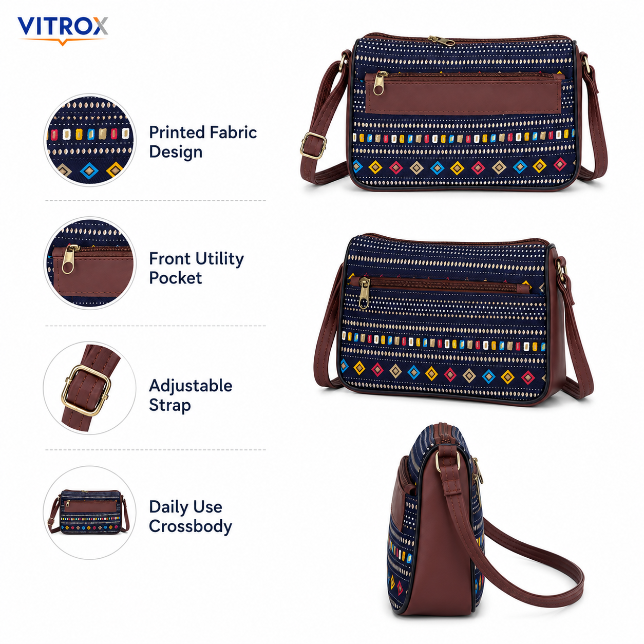 Multicolour Printed Crossbody Sling Bag for Women