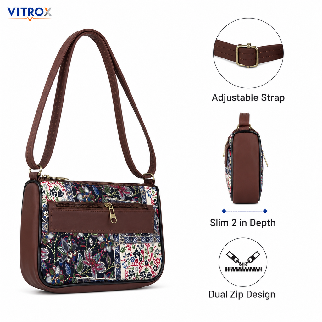 Printed Sling Bag for Women with Adjustable Shoulder Strap