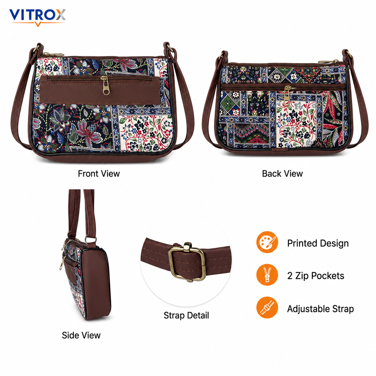 Printed Sling Bag for Women with Adjustable Shoulder Strap