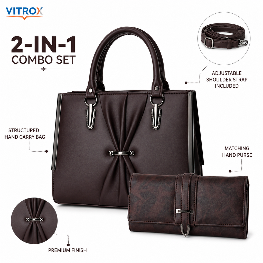 Elegant Dark Brown Ladies Sling bag and Handbag combo