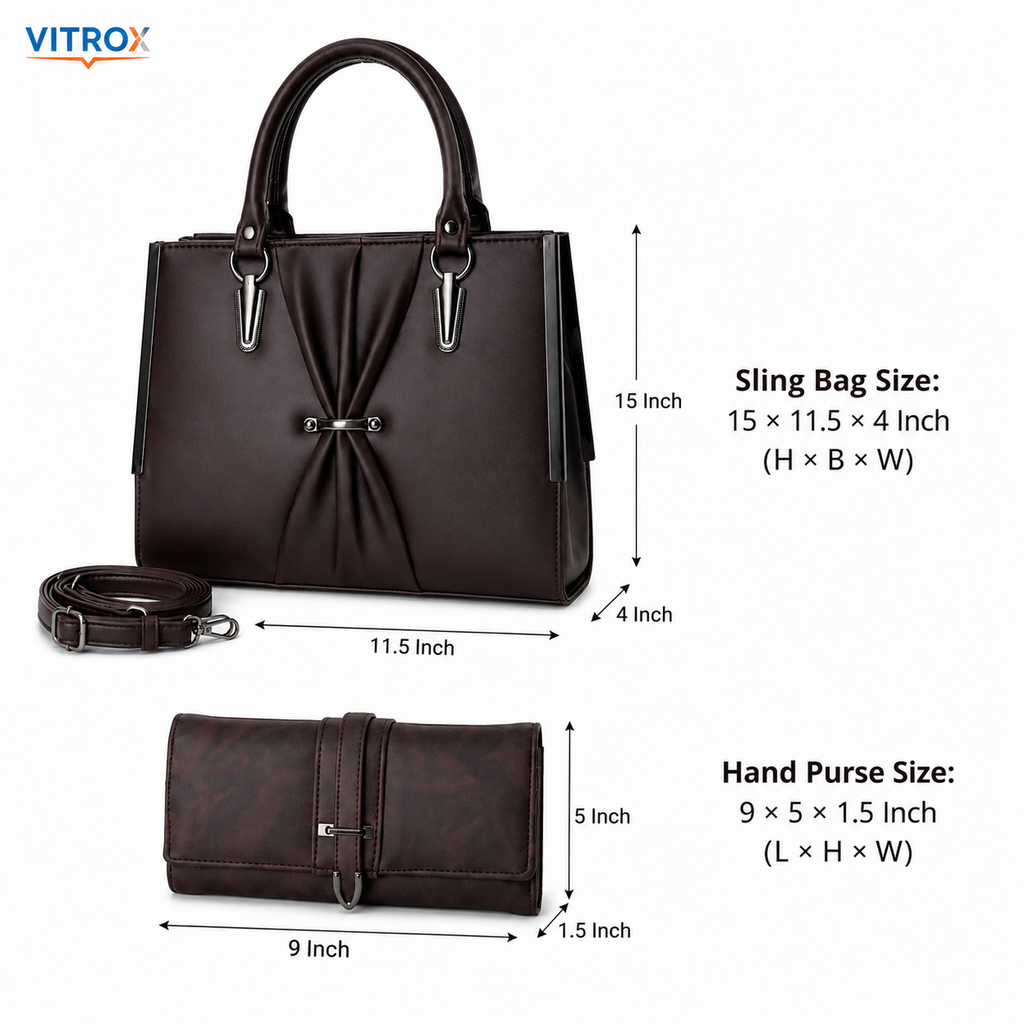 Elegant Dark Brown Ladies Sling bag and Handbag combo
