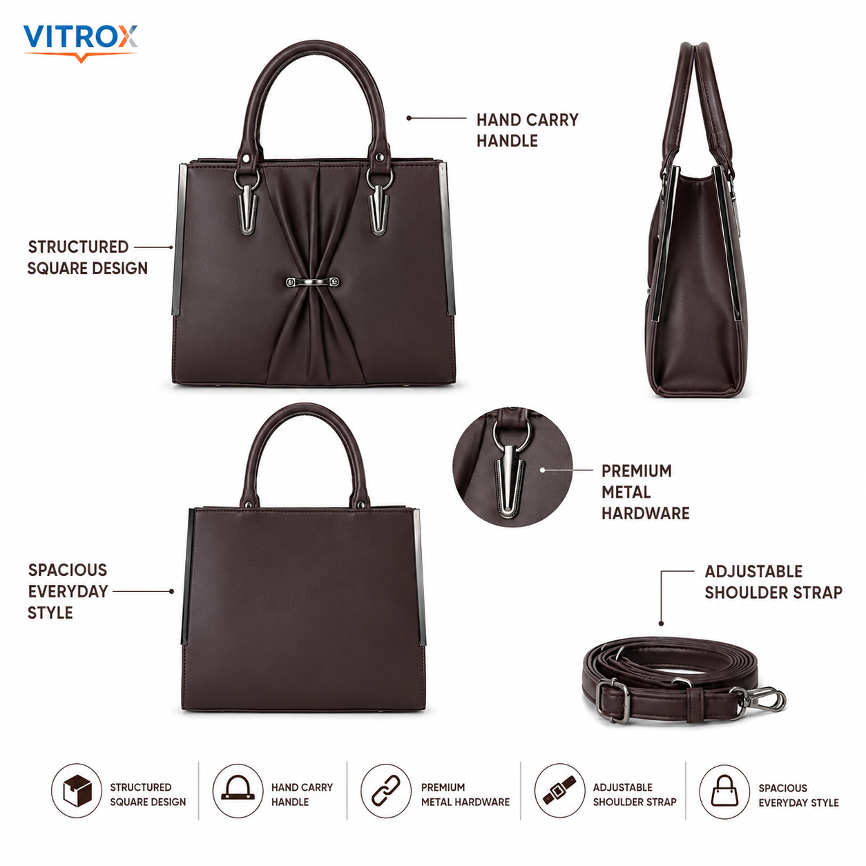 Elegant Dark Brown Ladies Sling bag and Handbag combo