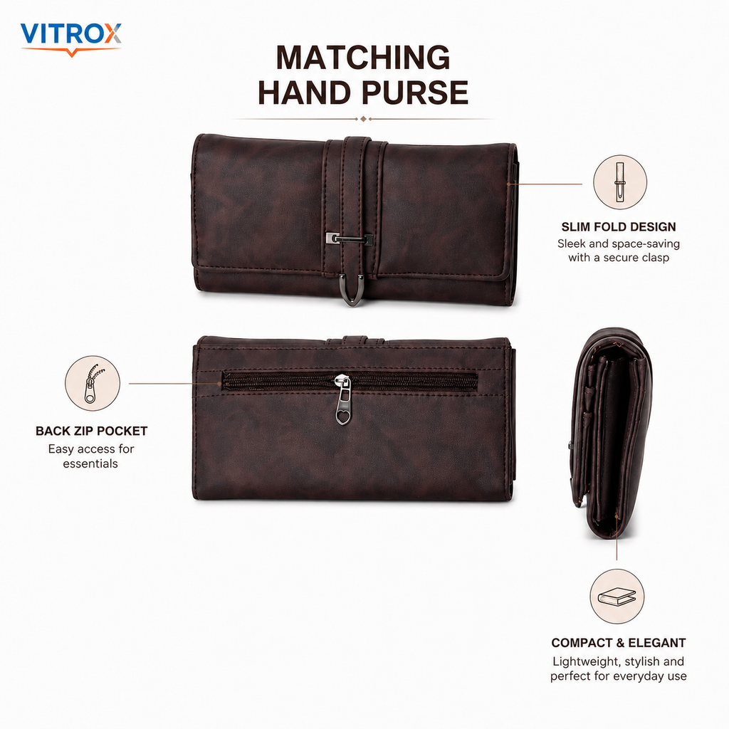 Elegant Dark Brown Ladies Sling bag and Handbag combo