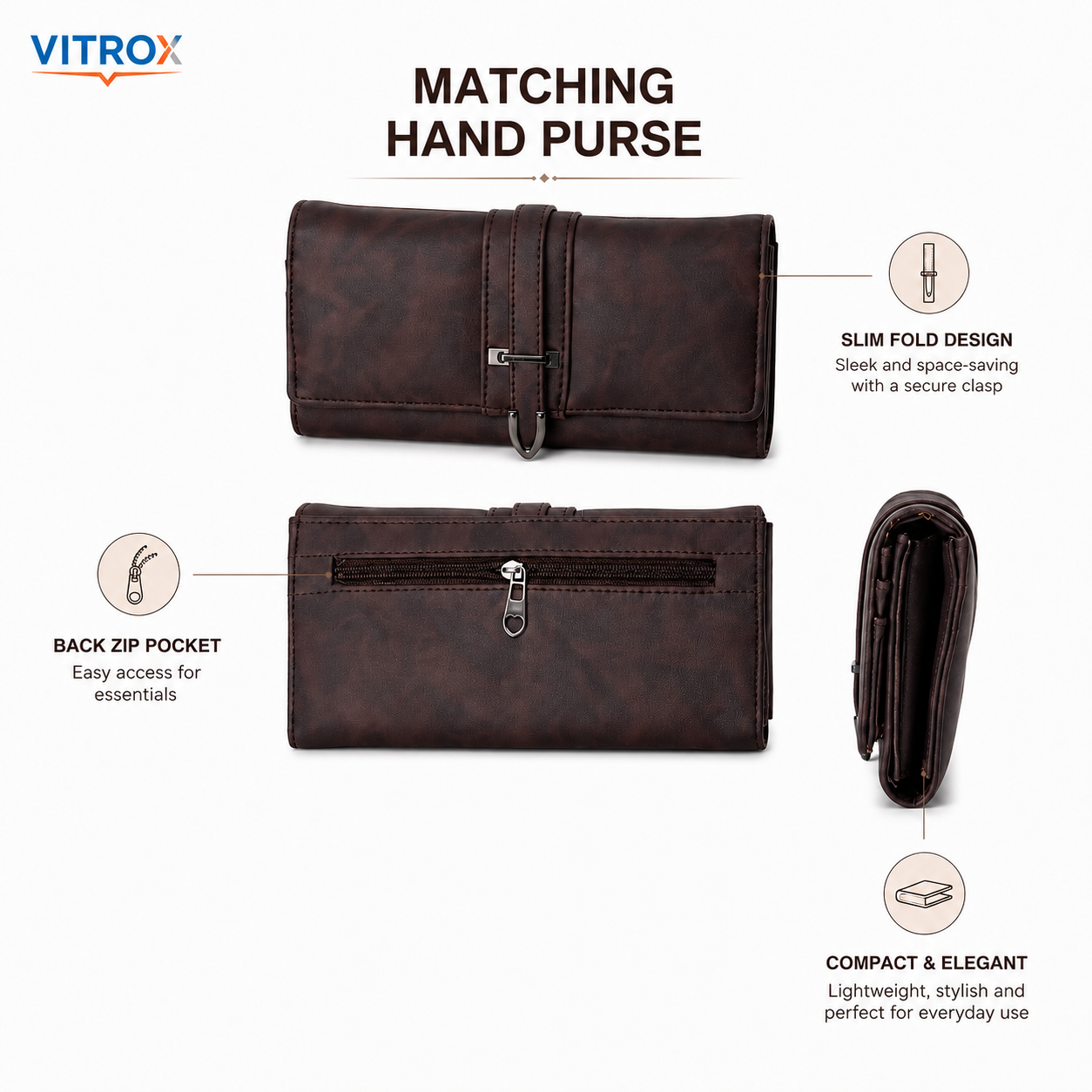 Elegant Dark Brown Ladies Sling bag and Handbag combo