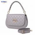 Women’s Grey Embossed Sling Bag with Braided Handle & Adjustable Shoulder Strap