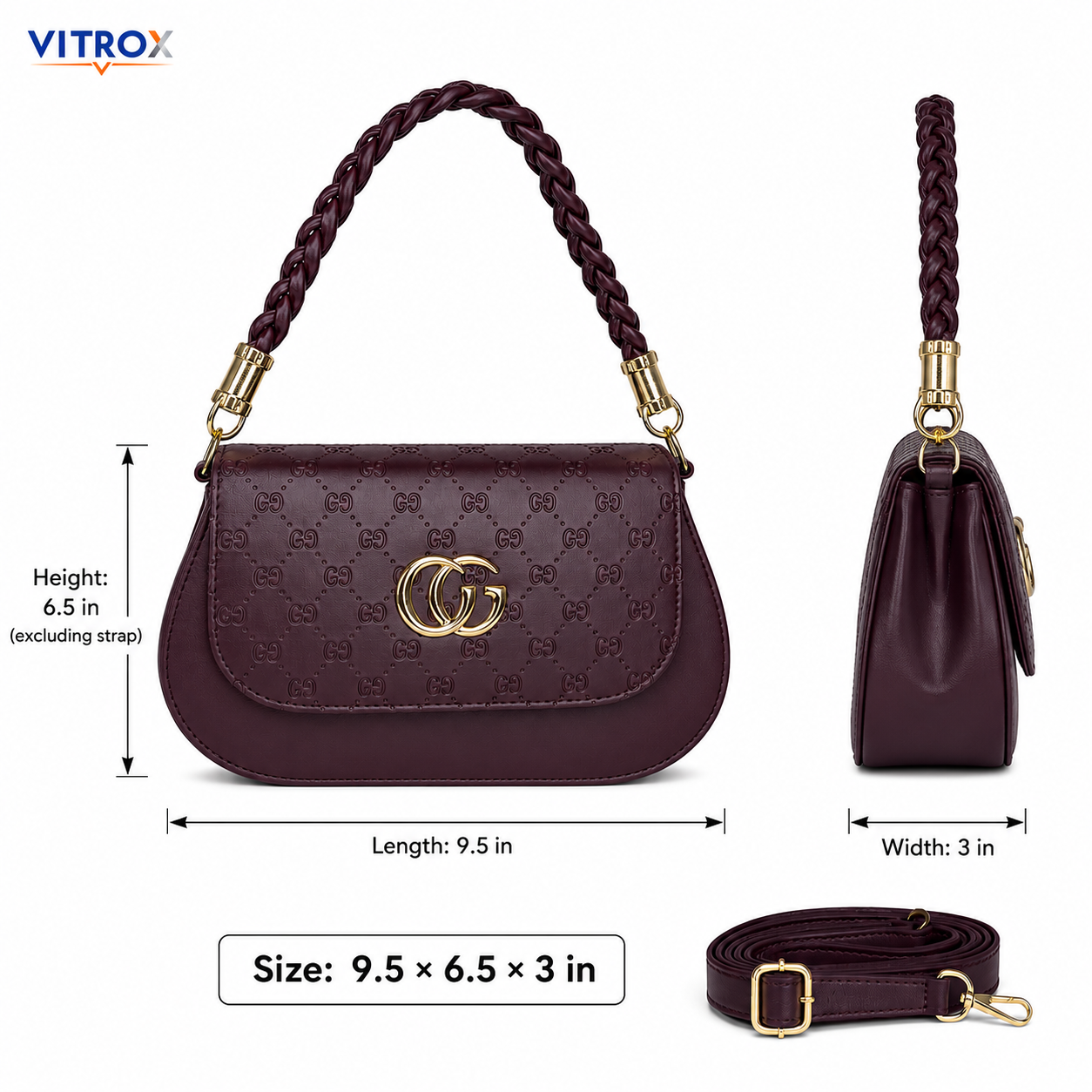 Women’s Burgundy Compact Sling Hand Bag with Adjustable Shoulder Strap