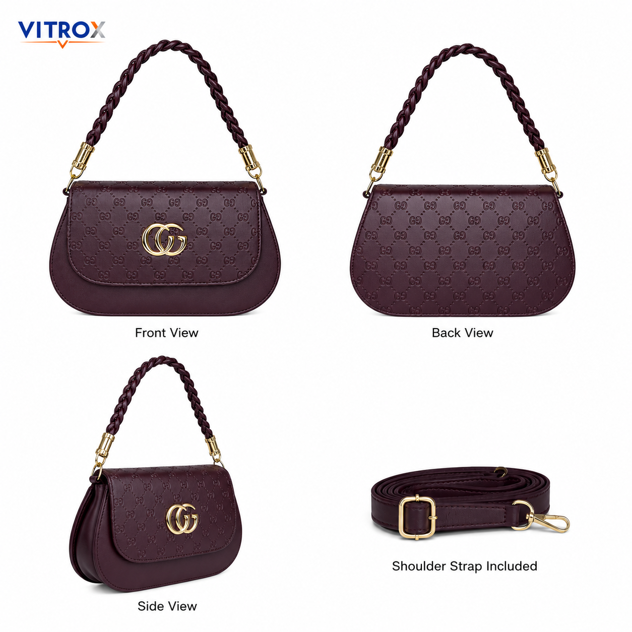 Women’s Burgundy Compact Sling Hand Bag with Adjustable Shoulder Strap