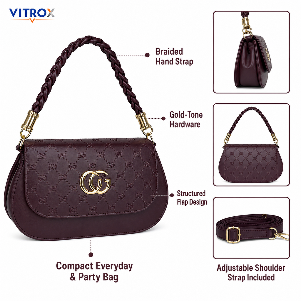Women’s Burgundy Compact Sling Hand Bag with Adjustable Shoulder Strap
