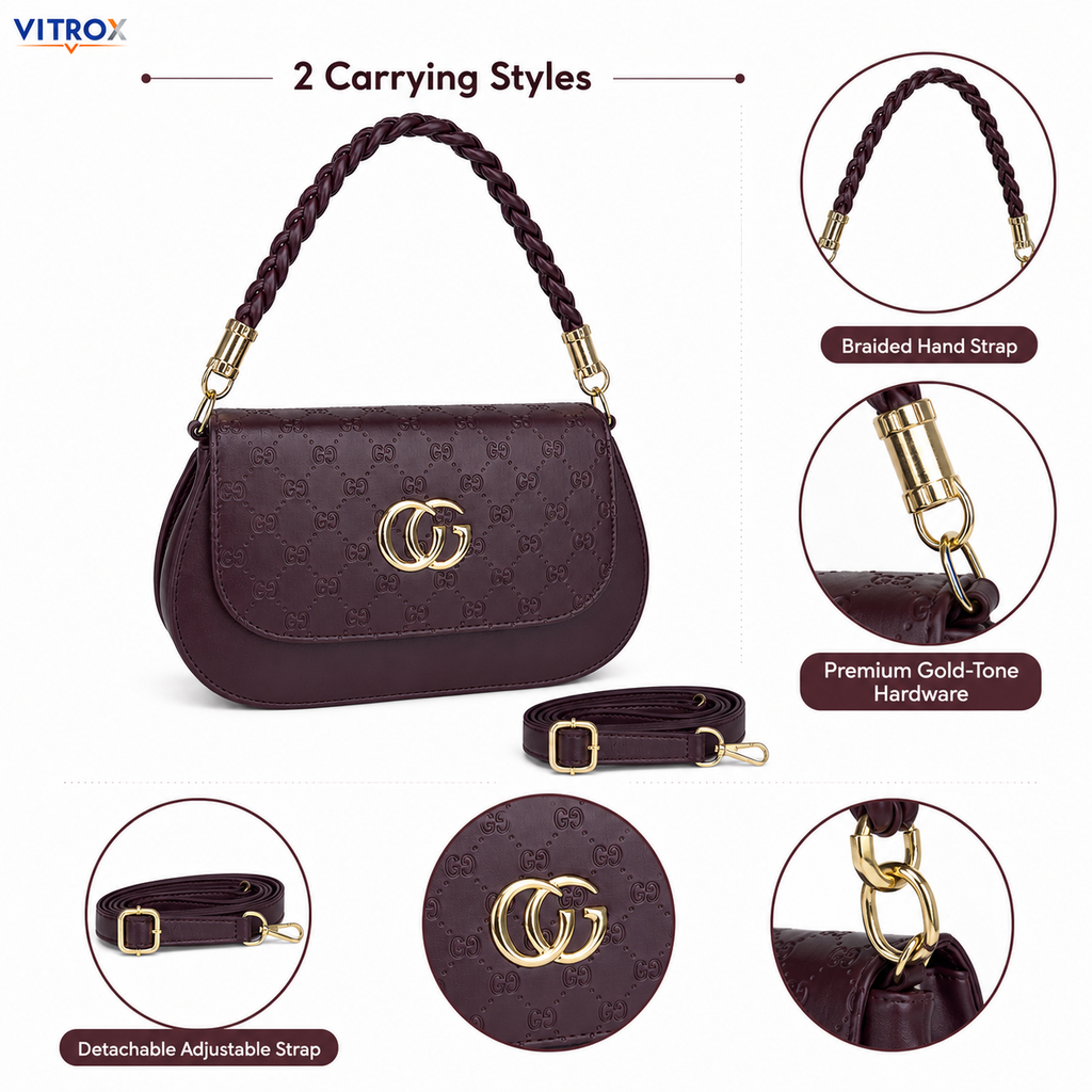 Women’s Burgundy Compact Sling Hand Bag with Adjustable Shoulder Strap