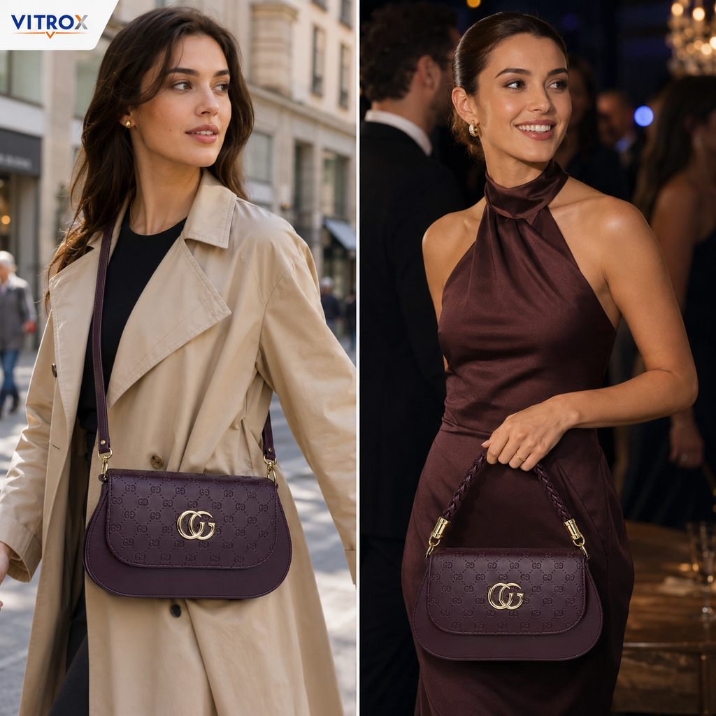 Women’s Burgundy Compact Sling Hand Bag with Adjustable Shoulder Strap