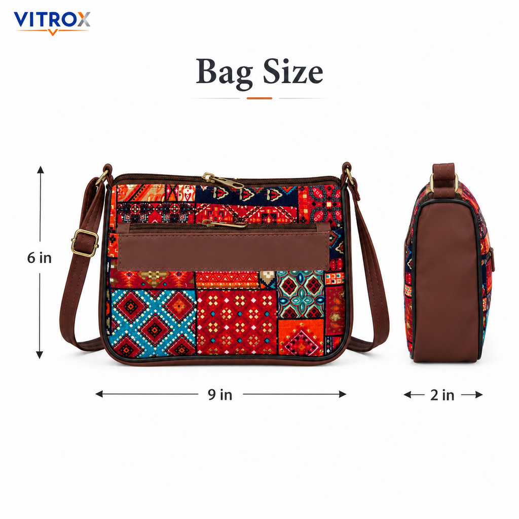 Multicolor Printed Compact Sling Bag with Adjustable Shoulder Strap
