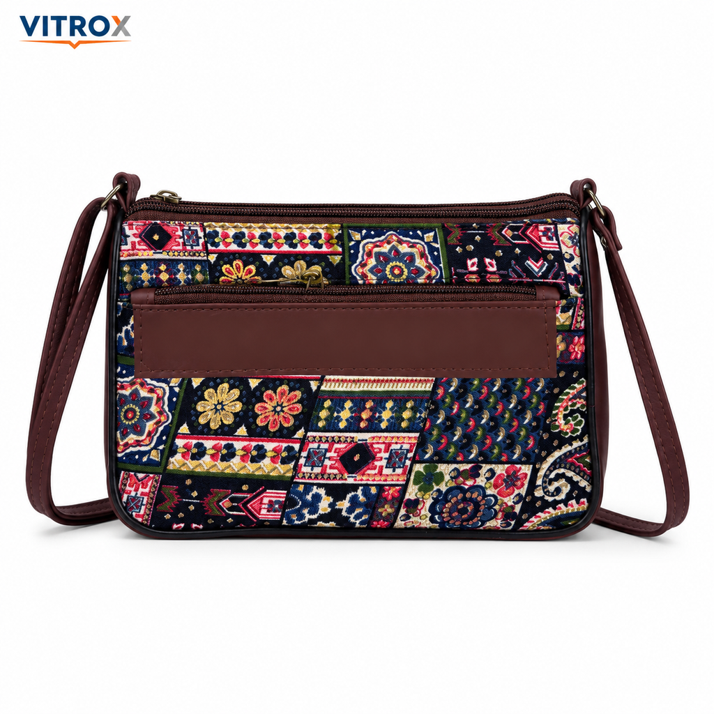 Multicolour Patchwork Sling Bag with Adjustable Shoulder Strap