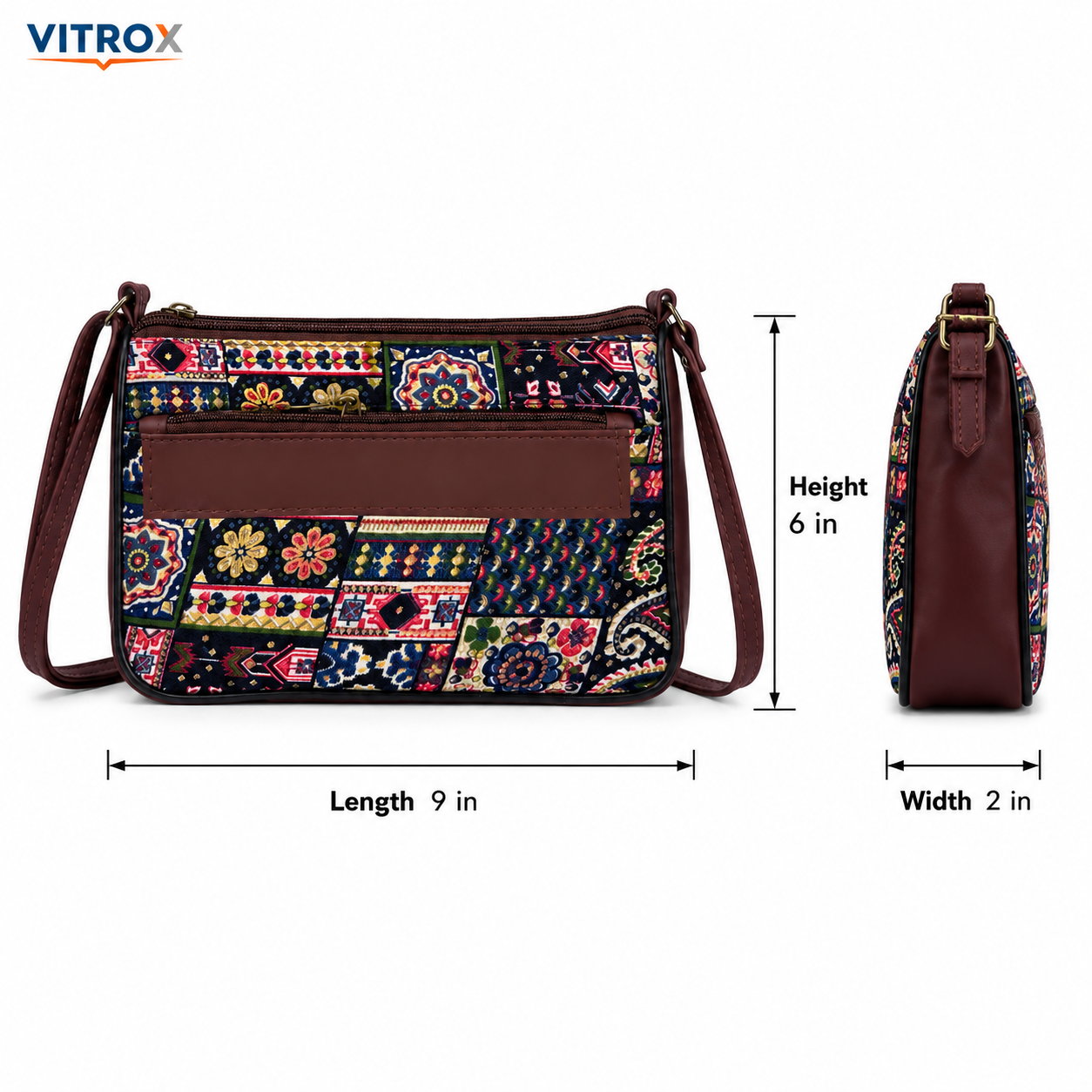 Multicolour Patchwork Sling Bag with Adjustable Shoulder Strap