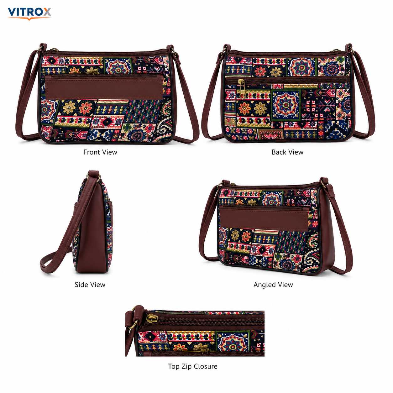 Multicolour Patchwork Sling Bag with Adjustable Shoulder Strap