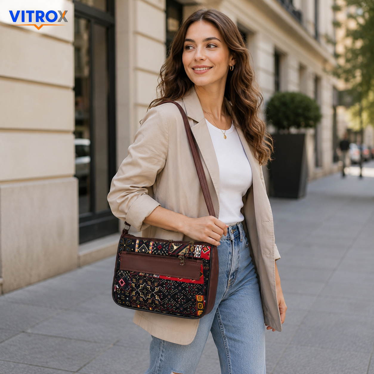 Women’s Multicolor Printed Sling Bag with Adjustable Shoulder Strap