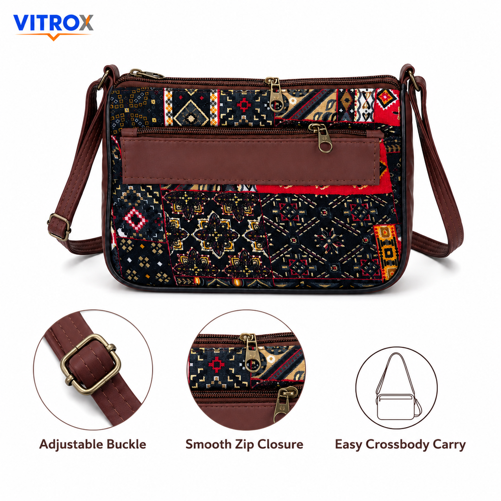 Women’s Multicolor Printed Sling Bag with Adjustable Shoulder Strap