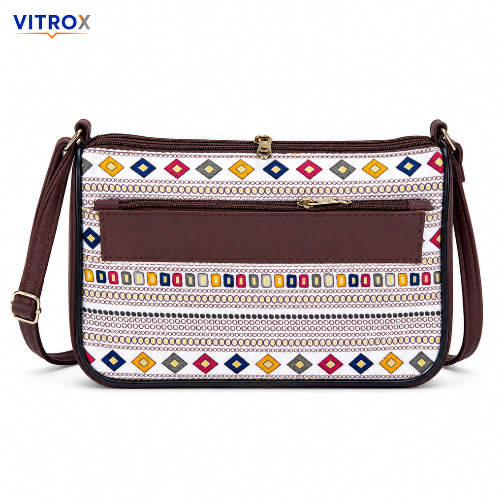 Women’s Multicolor Geometric Print Crossbody Sling Bag with Adjustable Shoulder Strap
