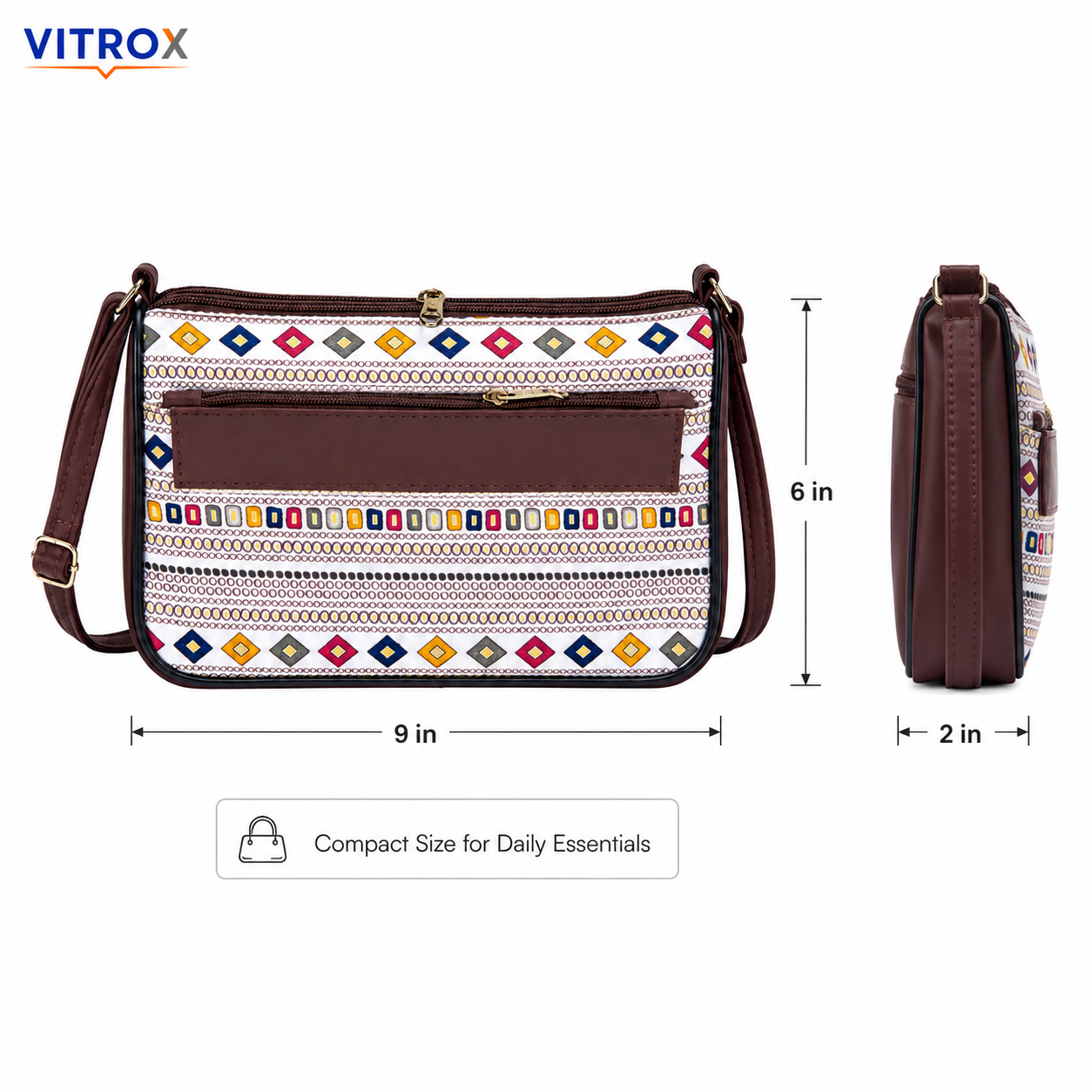 Women’s Multicolor Geometric Print Crossbody Sling Bag with Adjustable Shoulder Strap
