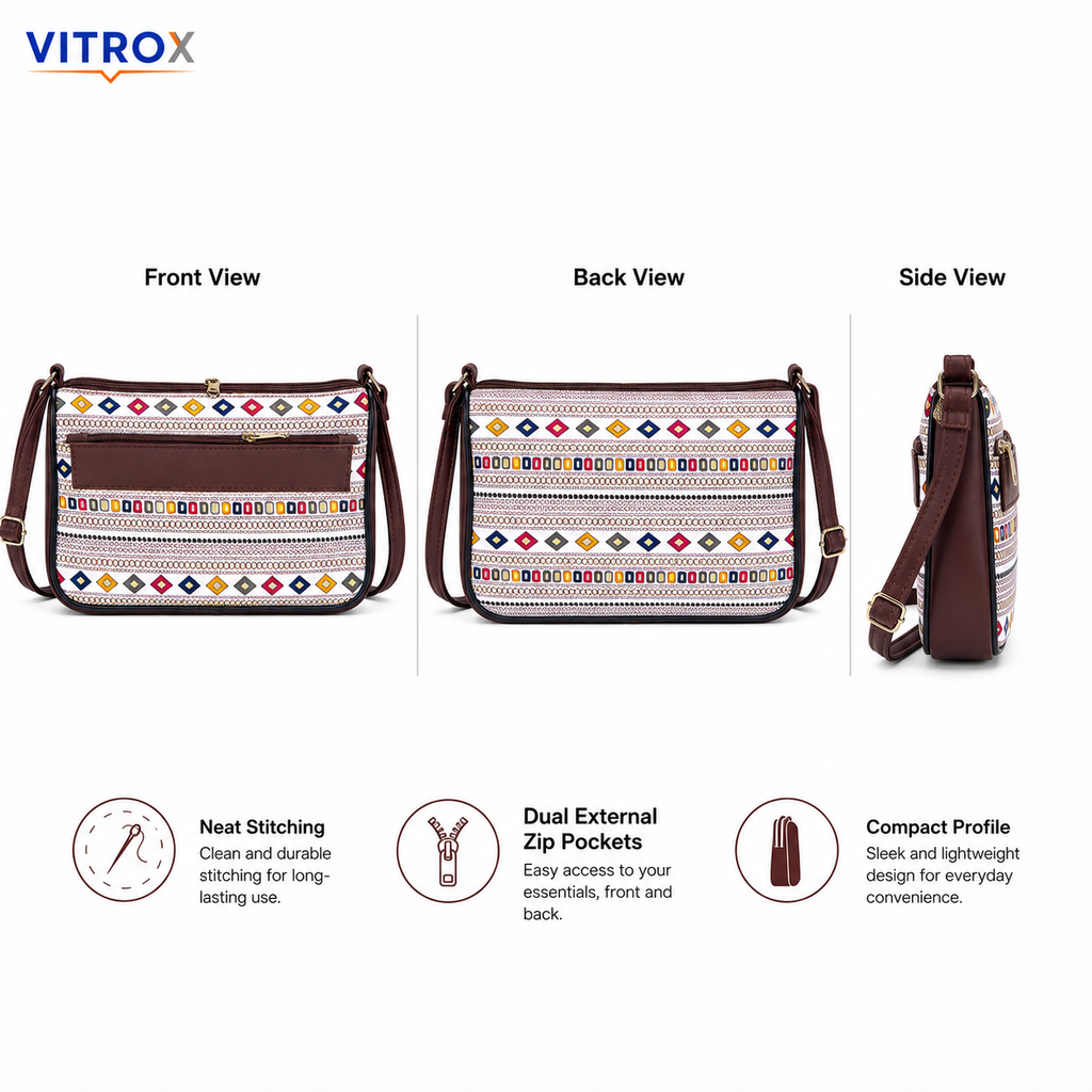 Women’s Multicolor Geometric Print Crossbody Sling Bag with Adjustable Shoulder Strap