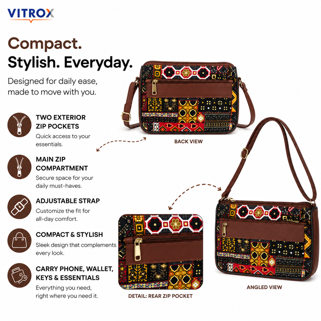 Multicolour Patchwork Crossbody Sling Bag for Women