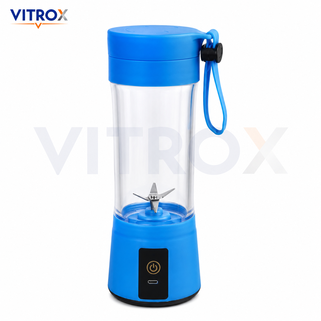 Vitrox Portable & Rechargeable Battery Juice Blender – Light Blue 380ml Mini Juicer with Carry Loop Lid