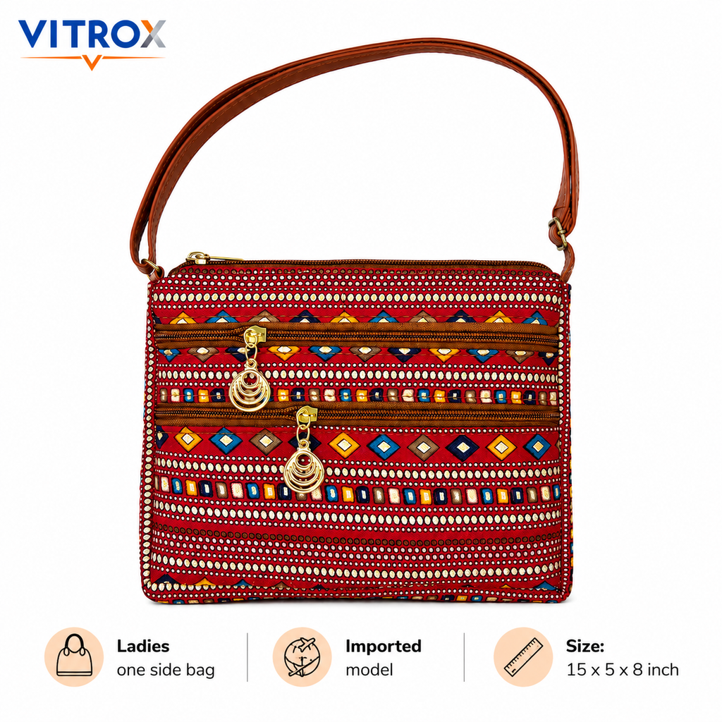 VITROX Multicolor Panel Ladies Handbag with Glossy Black Handle – 9 x 2 x 8 Inch