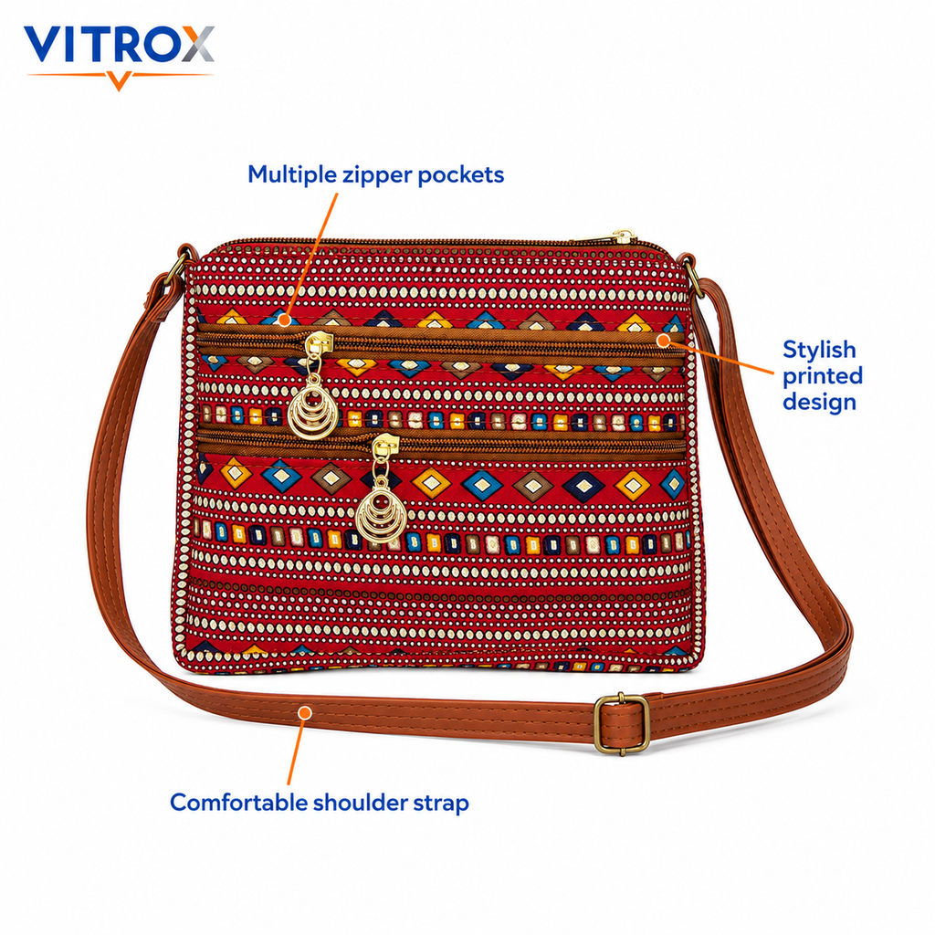 VITROX Multicolor Panel Ladies Handbag with Glossy Black Handle – 9 x 2 x 8 Inch