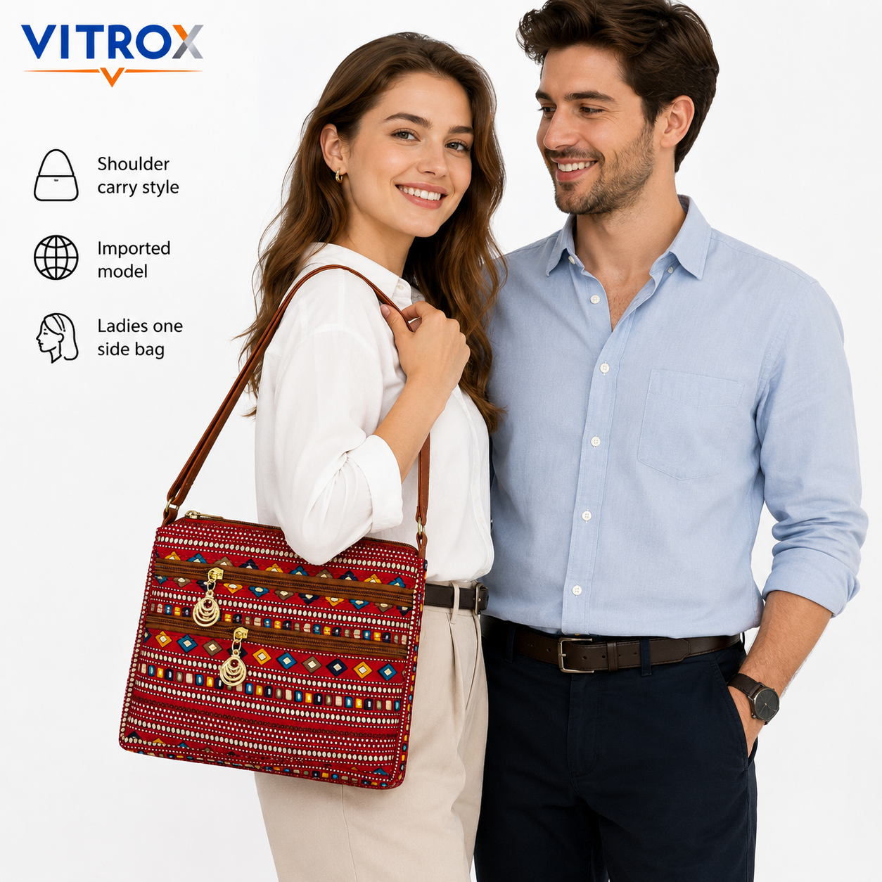 VITROX Multicolor Panel Ladies Handbag with Glossy Black Handle – 9 x 2 x 8 Inch