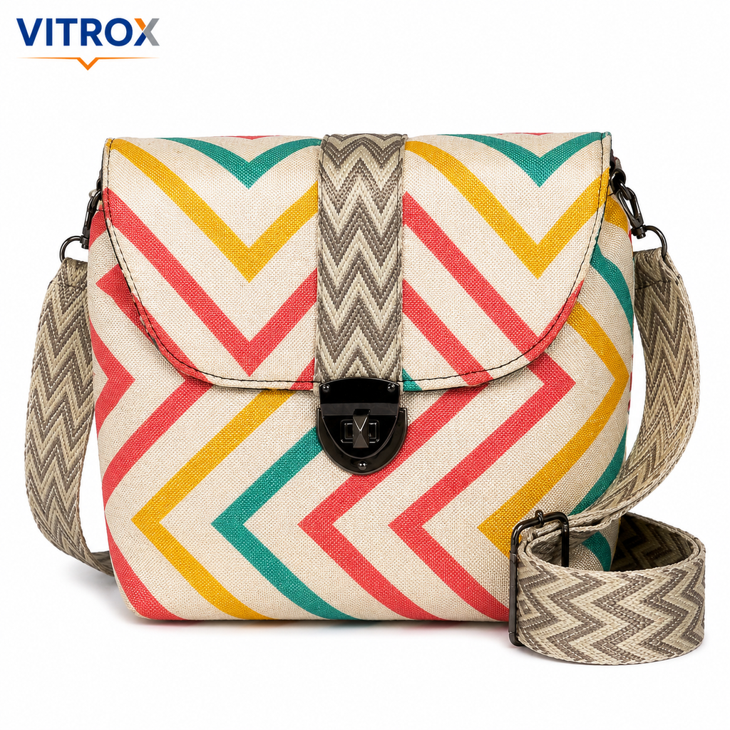 VITROX Chevron Printed Ladies Bag with Adjustable Strap – 10 x 5 x 10 Inch