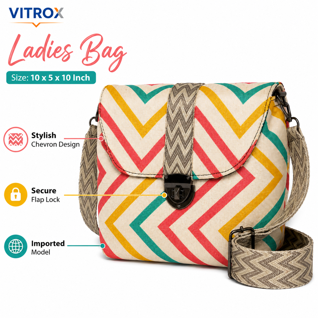 VITROX Chevron Printed Ladies Bag with Adjustable Strap – 10 x 5 x 10 Inch