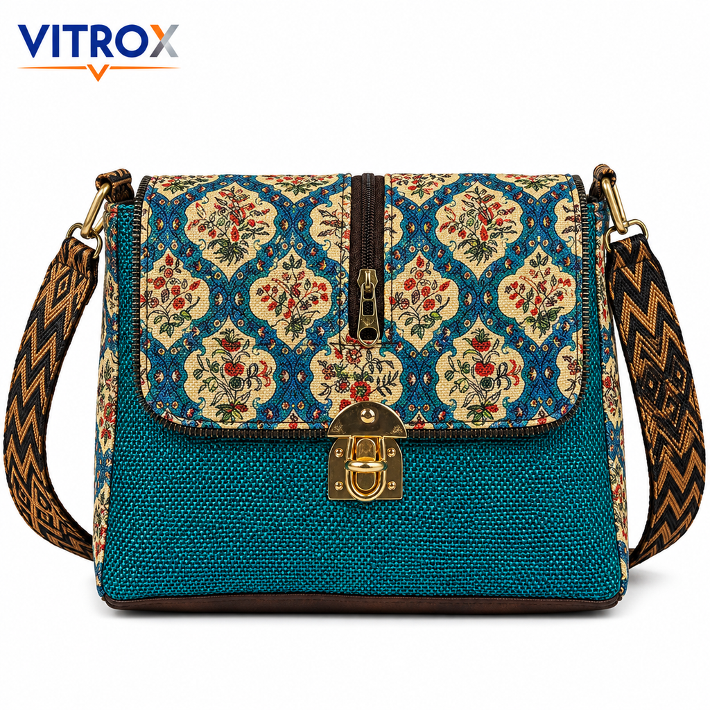 Vitrox Printed Ladies Shoulder Bag | Aqua Blue Multicolour Sling Bag for Women