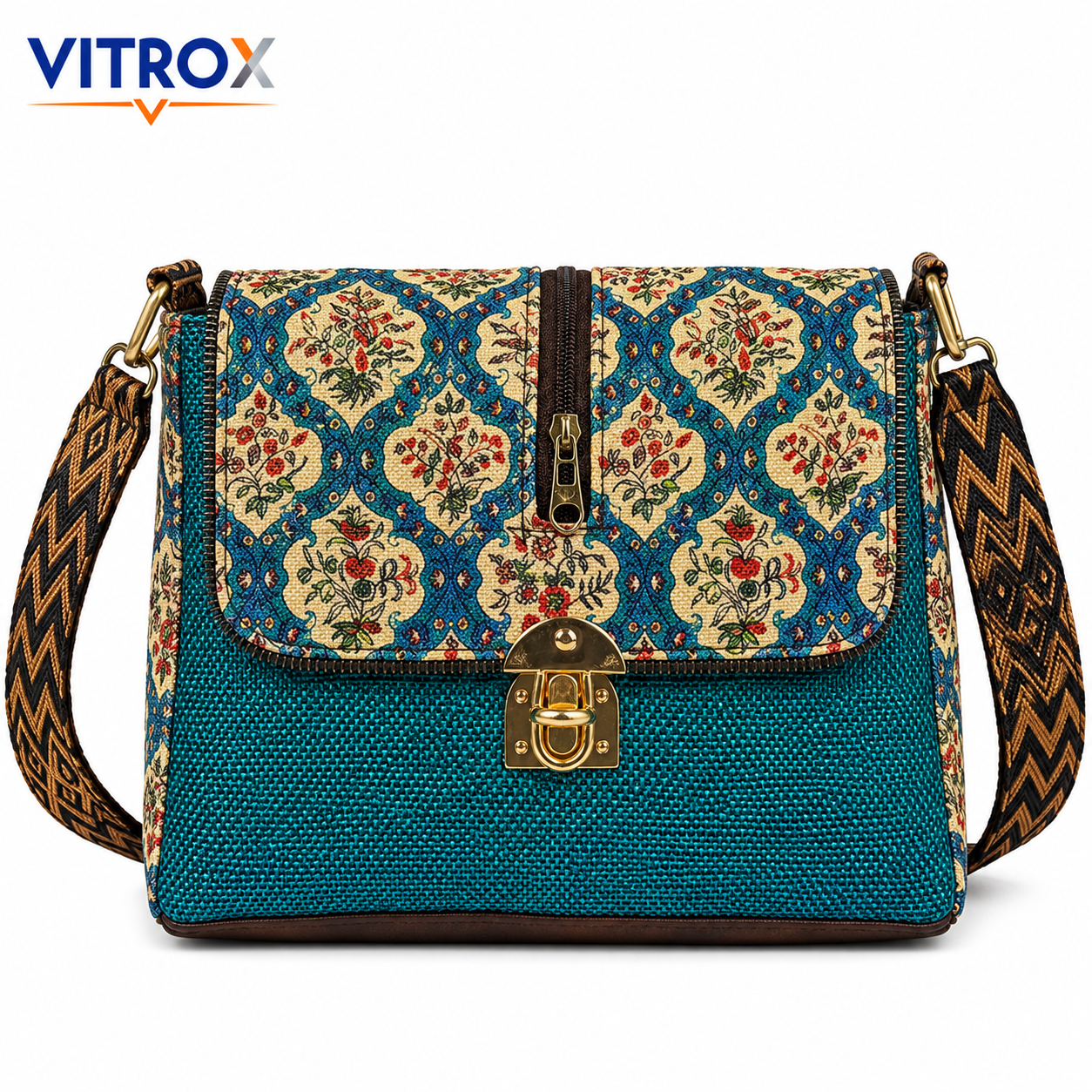 Vitrox Printed Ladies Shoulder Bag | Aqua Blue Multicolour Sling Bag for Women