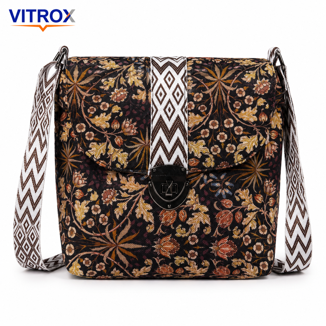 Vitrox Floral Ladies Shoulder Bag | Brown Black Printed Sling Bag for Women
