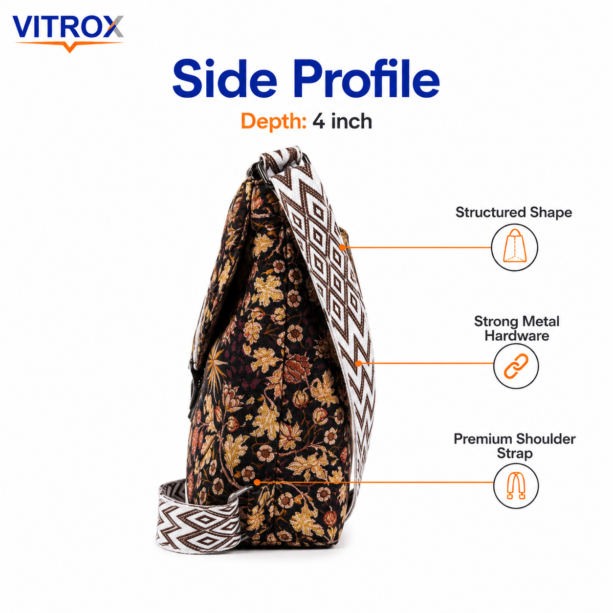 Vitrox Floral Ladies Shoulder Bag | Brown Black Printed Sling Bag for Women