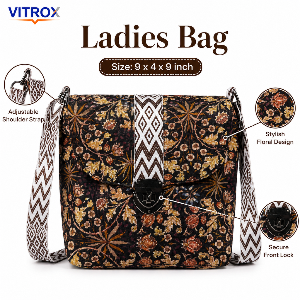 Vitrox Floral Ladies Shoulder Bag | Brown Black Printed Sling Bag for Women